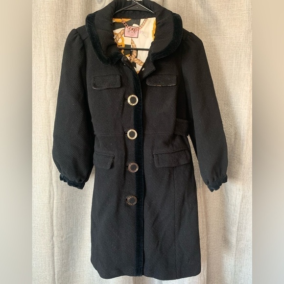 Juicy Couture Jackets & Blazers - Juicy Couture Long Black Pea Coat Puff Sleeves Women’s Small